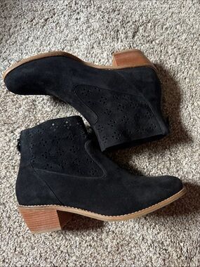 Cole Haan Black Suede Ankle Booties with Stacked Heel